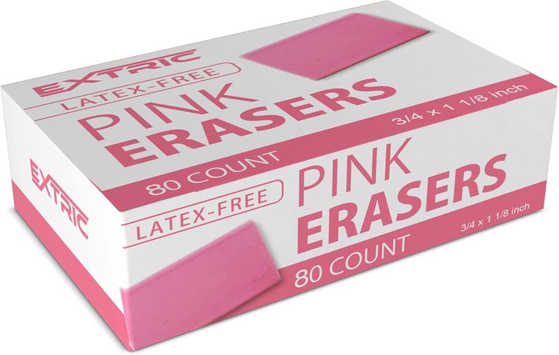EXTRIC Pink Erasers, 80 Count, Latex Free Eraser for Kids, Square Eraser, Erasers Bulk for School Supplies, Art, and Office Use - Image 2